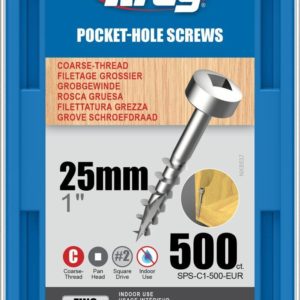 Kreg Pocket-Hole Screws – 25mm #7 Coarse, Pan-Head, 500ct