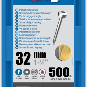 Kreg Pocket-Hole Screws – 32mm, #6 Fine, Pan-Head, 500ct