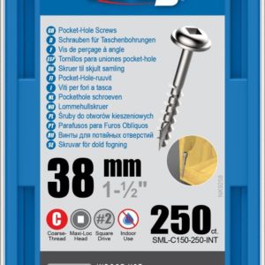 Kreg Pocket-Hole Screws – 38mm #8 Coarse, Washer-Head, 250ct