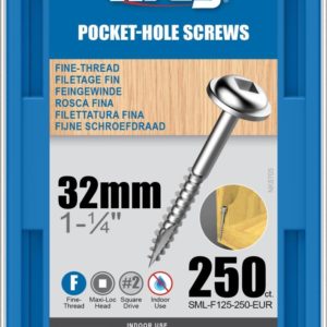 Kreg Pocket-Hole Screws – 32mm, #7 Fine, Washer-Head, 250ct
